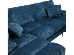 Sofá de canto azul - Sofá de 4 lugares com assentos e almofadas - chenille - para sala de estar e quarto