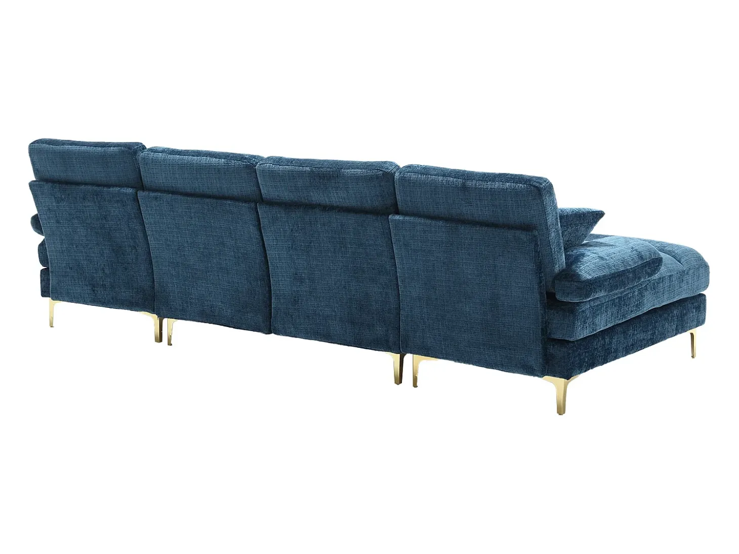 Sofá de canto azul - Sofá de 4 lugares com assentos e almofadas - chenille - para sala de estar e quarto