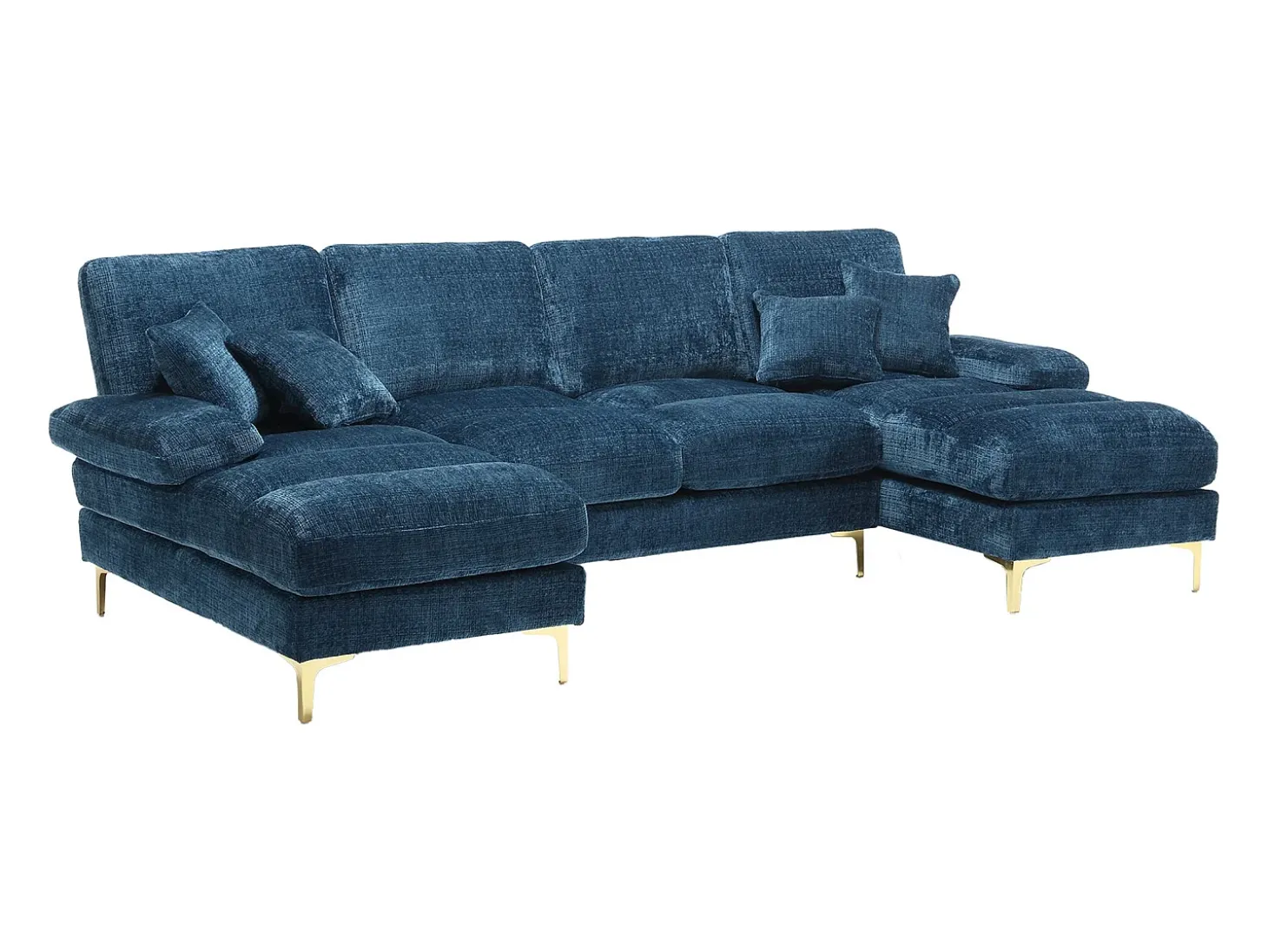 Sofá de canto azul - Sofá de 4 lugares com assentos e almofadas - chenille - para sala de estar e quarto