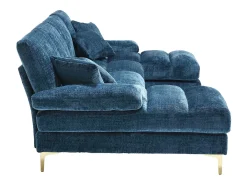 Sofá de canto azul - Sofá de 4 lugares com assentos e almofadas - chenille - para sala de estar e quarto