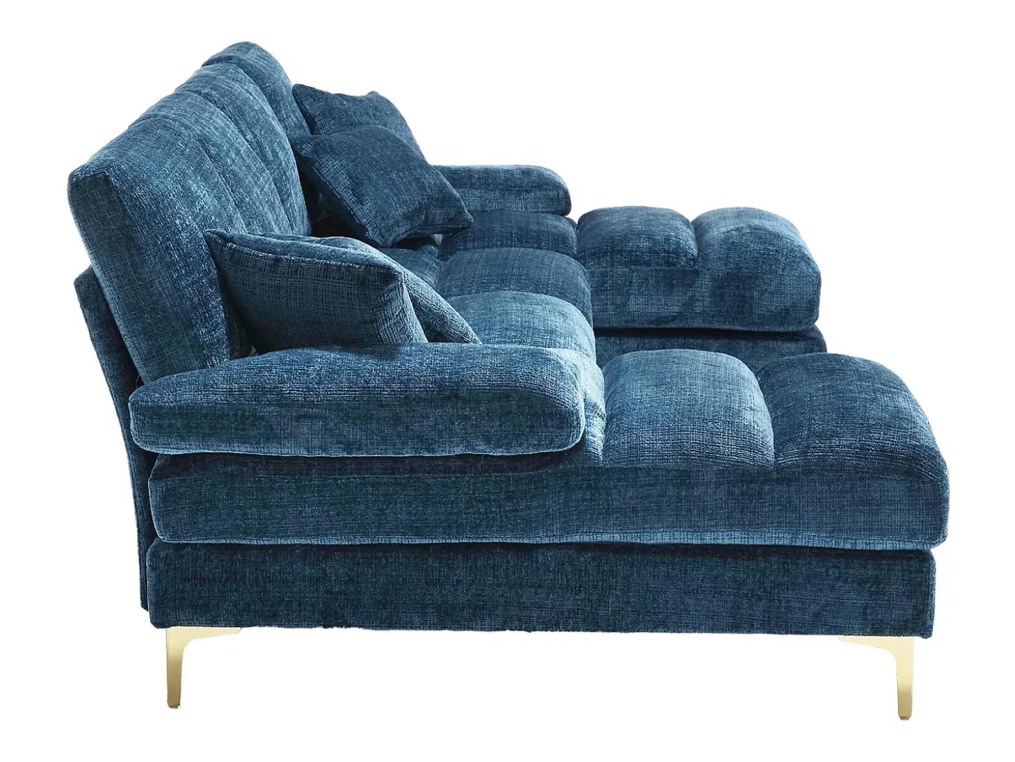 Sofá de canto azul - Sofá de 4 lugares com assentos e almofadas - chenille - para sala de estar e quarto