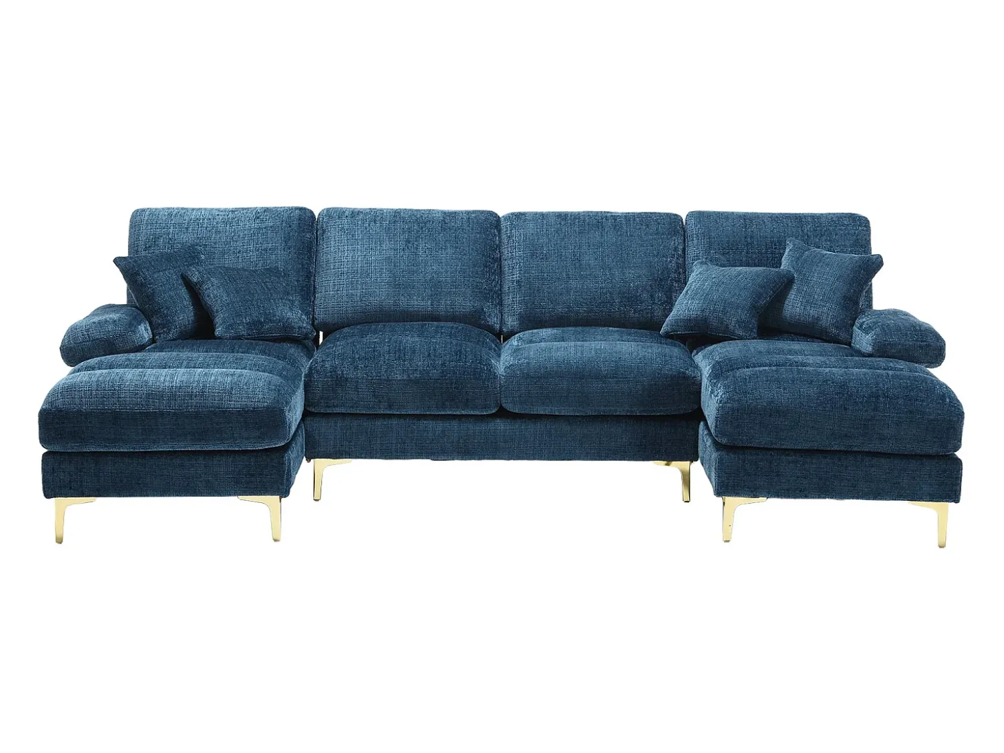 Sofá de canto azul - Sofá de 4 lugares com assentos e almofadas - chenille - para sala de estar e quarto