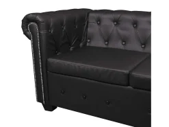 Sofá de canto Chesterfield 5 lugares couro artificial preto