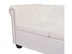 Sofá de canto Chesterfield 6 lugares couro artificial branco