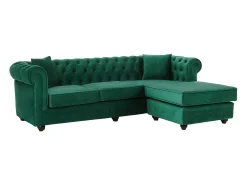 Sofá de canto chesterfield reversível em veludo verde TOLEDO