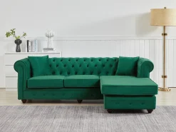 Sofá de canto chesterfield reversível em veludo verde TOLEDO