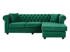 Sofá de canto chesterfield reversível em veludo verde TOLEDO