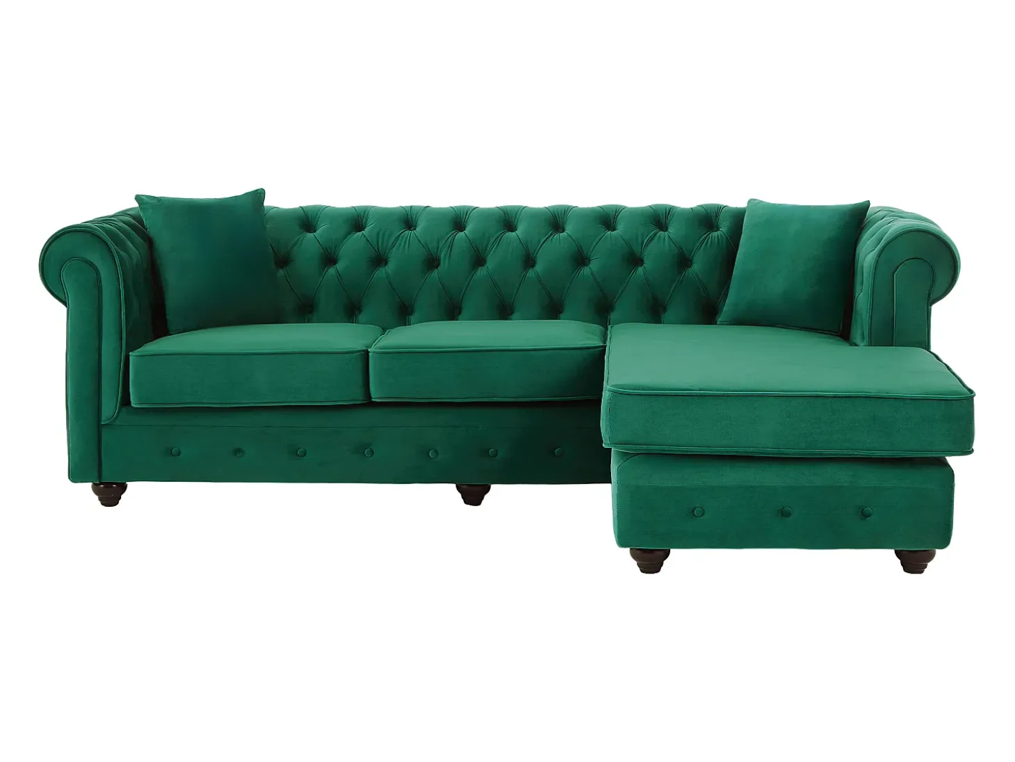 Sofá de canto chesterfield reversível em veludo verde TOLEDO