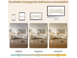 Sofá de canto com 2 apoios para os pés com arrumação + 2 porta-copos + 1 porta USB e tomadas - 315 x 135 x 81 cm - veludo - bege