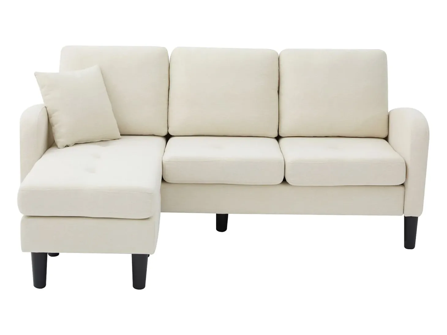 Sofá de canto com chaise longue - 3 lugares - tecido de algodão e linho - Bege claro