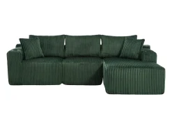Sofá de canto com suporte para copos - Sofá de 3 lugares com cinco almofadas e bolsos laterais - bombazine verde