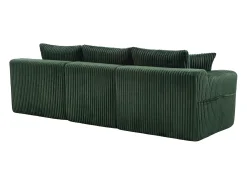 Sofá de canto com suporte para copos - Sofá de 3 lugares com cinco almofadas e bolsos laterais - bombazine verde