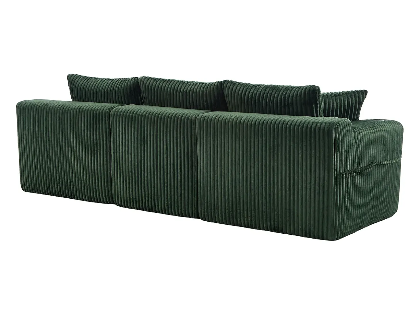 Sofá de canto com suporte para copos - Sofá de 3 lugares com cinco almofadas e bolsos laterais - bombazine verde