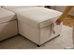 Sofá de canto conversível com 2 baús, almofada e porta-copos - Algodão e linho - 270×130×86 cm - Cinza