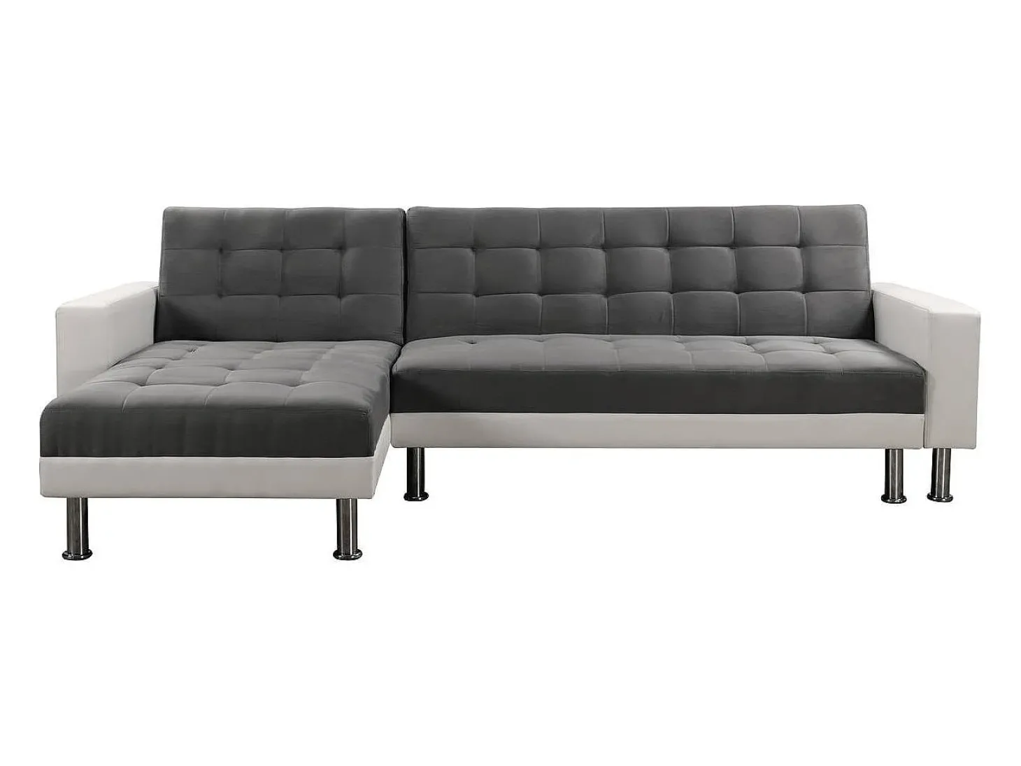 Sofá de canto conversível e reversível "Theo" - 258 x 82/147 x 82 cm - 4 lugares - Branco / Cinza