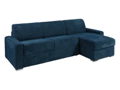 Sofá de canto convertível abertura rápida veludo canelado azul 140 cm ripas largas 22 cm CALITO