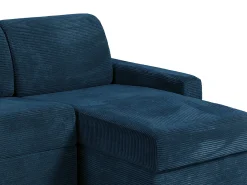 Sofá de canto convertível abertura rápida veludo canelado azul 160 cm ripas largas 22 cm CALITO