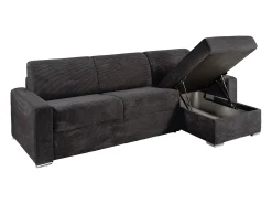 Sofá de canto convertível abertura rápida veludo canelado cinzento 160 cm ripas largas 18 cm CALITO