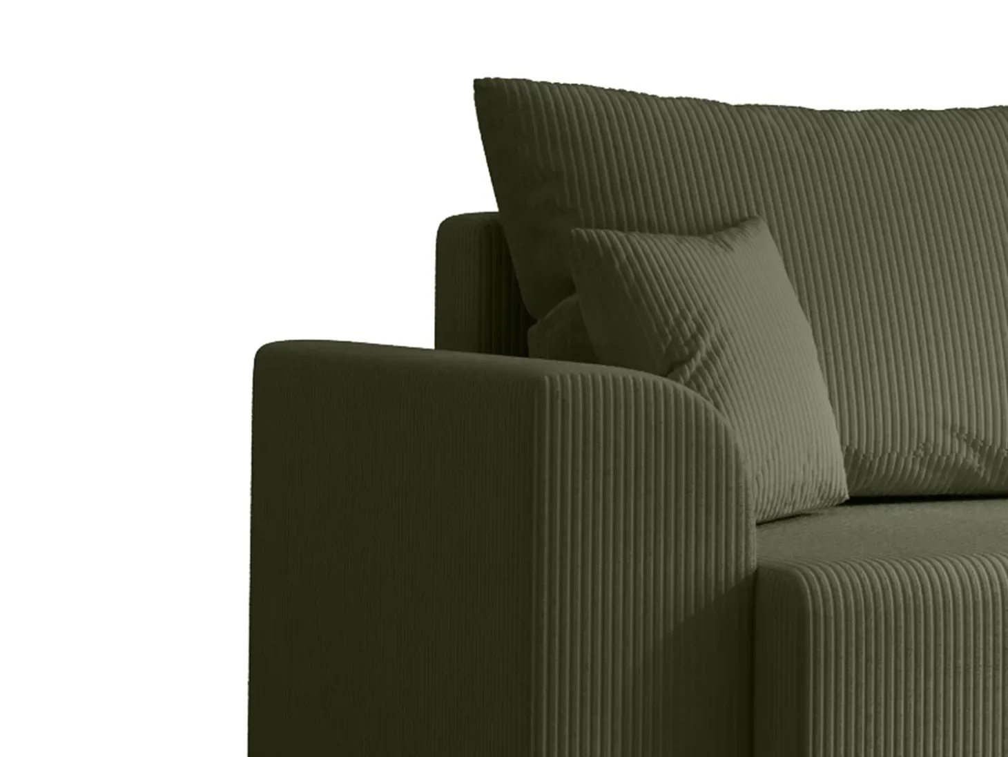 Sofá de canto convertível e reversível veludo canelado verde caqui NESSARO