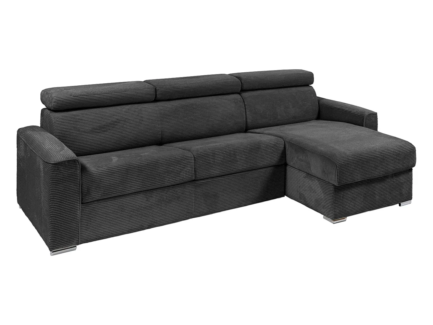 Sofá de canto convertível veludo canelado antracite, cama 160 cm, colchão 22 cm VIZIR
