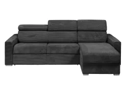 Sofá de canto convertível veludo canelado antracite, cama 160 cm, colchão 22 cm VIZIR