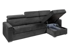 Sofá de canto convertível veludo canelado antracite, cama 140 cm, colchão 18 cm VIZIR