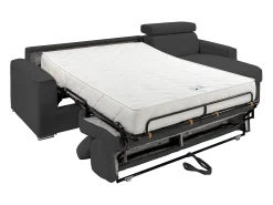 Sofá de canto convertível veludo canelado antracite, cama 140 cm, colchão 22 cm VIZIR