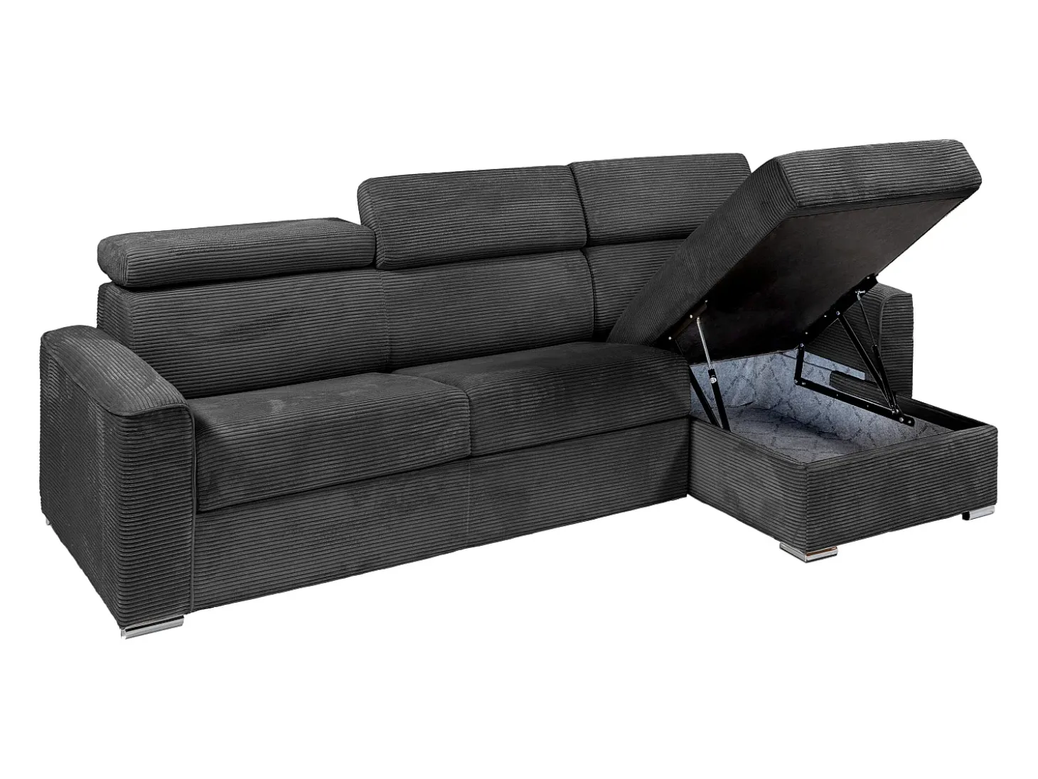 Sofá de canto convertível veludo canelado antracite, cama 140 cm, colchão 22 cm VIZIR
