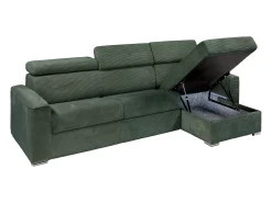 Sofá de canto convertível veludo canelado verde, cama 160 cm, colchão 22 cm VIZIR