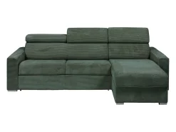 Sofá de canto convertível veludo canelado verde, cama 160 cm, colchão 22 cm VIZIR
