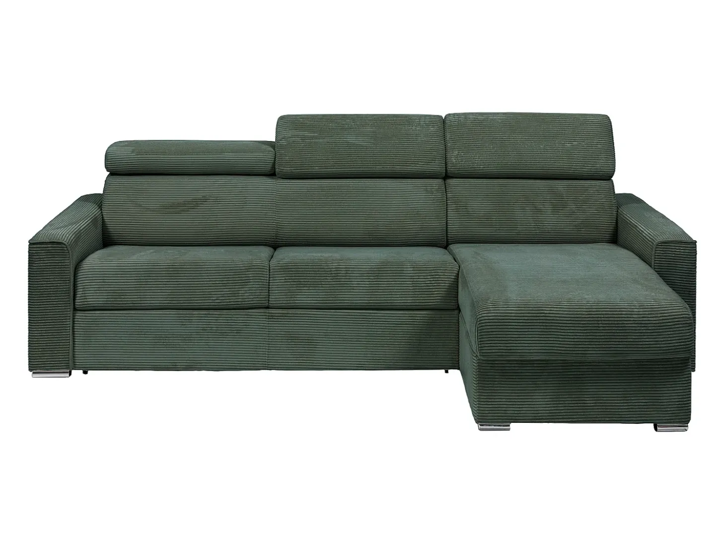 Sofá de canto convertível veludo canelado verde, cama 160 cm, colchão 22 cm VIZIR