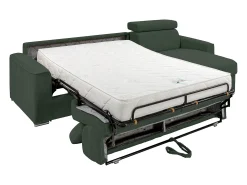 Sofá de canto convertível veludo canelado verde, cama 160 cm, colchão 18 cm VIZIR