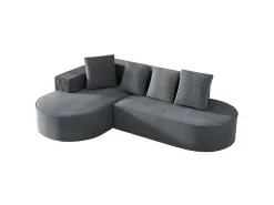 Sofá de canto de 3 lugares com 4 almofadas - Chaise longue em forma de L - Veludo cotelê cinzento - Não necessita de montagem