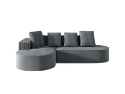 Sofá de canto de 3 lugares com 4 almofadas - Chaise longue em forma de L - Veludo cotelê cinzento - Não necessita de montagem