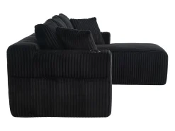 Sofá de canto de 3 lugares com chaise longue e 5 almofadas - Tecido de bombazine - Preto
