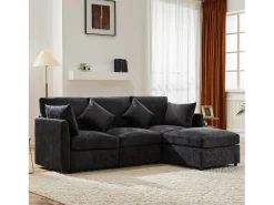Sofá de canto de 3 lugares - com apoio para pés modular - chenille - Cinza