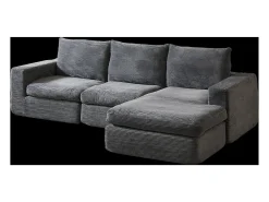 Sofá de canto de 3 lugares com chaise longue e 3 almofadas - Veludo cotelê cinza escuro