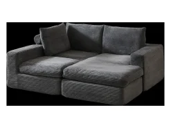 Sofá de canto de 3 lugares com chaise longue e 3 almofadas - Veludo cotelê cinza escuro