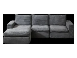 Sofá de canto de 3 lugares com chaise longue e 3 almofadas - Veludo cotelê cinza escuro
