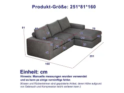 Sofá de canto de 3 lugares com chaise longue e 3 almofadas - Veludo cotelê cinza escuro