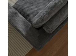Sofá de canto de 3 lugares com chaise longue e 3 almofadas - Veludo cotelê cinza escuro