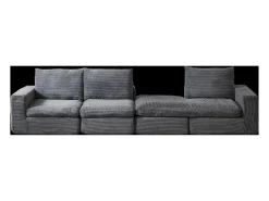 Sofá de canto de 3 lugares com chaise longue e 3 almofadas - Veludo cotelê cinza escuro