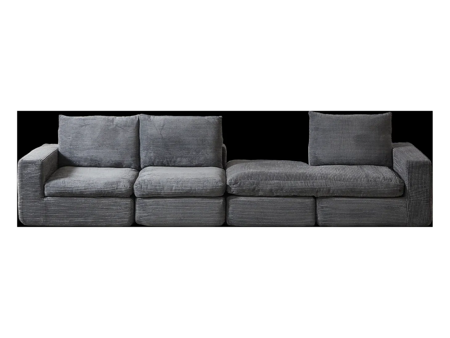 Sofá de canto de 3 lugares com chaise longue e 3 almofadas - Veludo cotelê cinza escuro