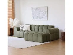 Sofá de canto de 3 lugares em veludo verde nuvem - Confortável e design