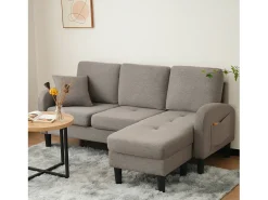 Sofá de canto de 3 lugares com chaise longue - 185 x 118 x 82 cm - tecido respirável de algodão e linho - cinza escuro antigo