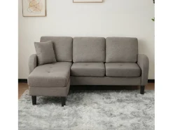 Sofá de canto de 3 lugares com chaise longue - 185 x 118 x 82 cm - tecido respirável de algodão e linho - cinza escuro antigo