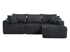 Sofá de canto de 3 lugares com chaise longue e 5 almofadas - Tecido de bombazine - Cinza