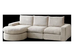 Sofá de canto de 3 lugares com chaise longue e 3 almofadas - Tecido chenille bege