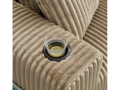 Sofá de canto de 3 lugares com chaise longue e 5 almofadas - Tecido de bombazine - Cor caqui