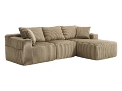 Sofá de canto de 3 lugares com chaise longue e 5 almofadas - Tecido de bombazine - Cor caqui